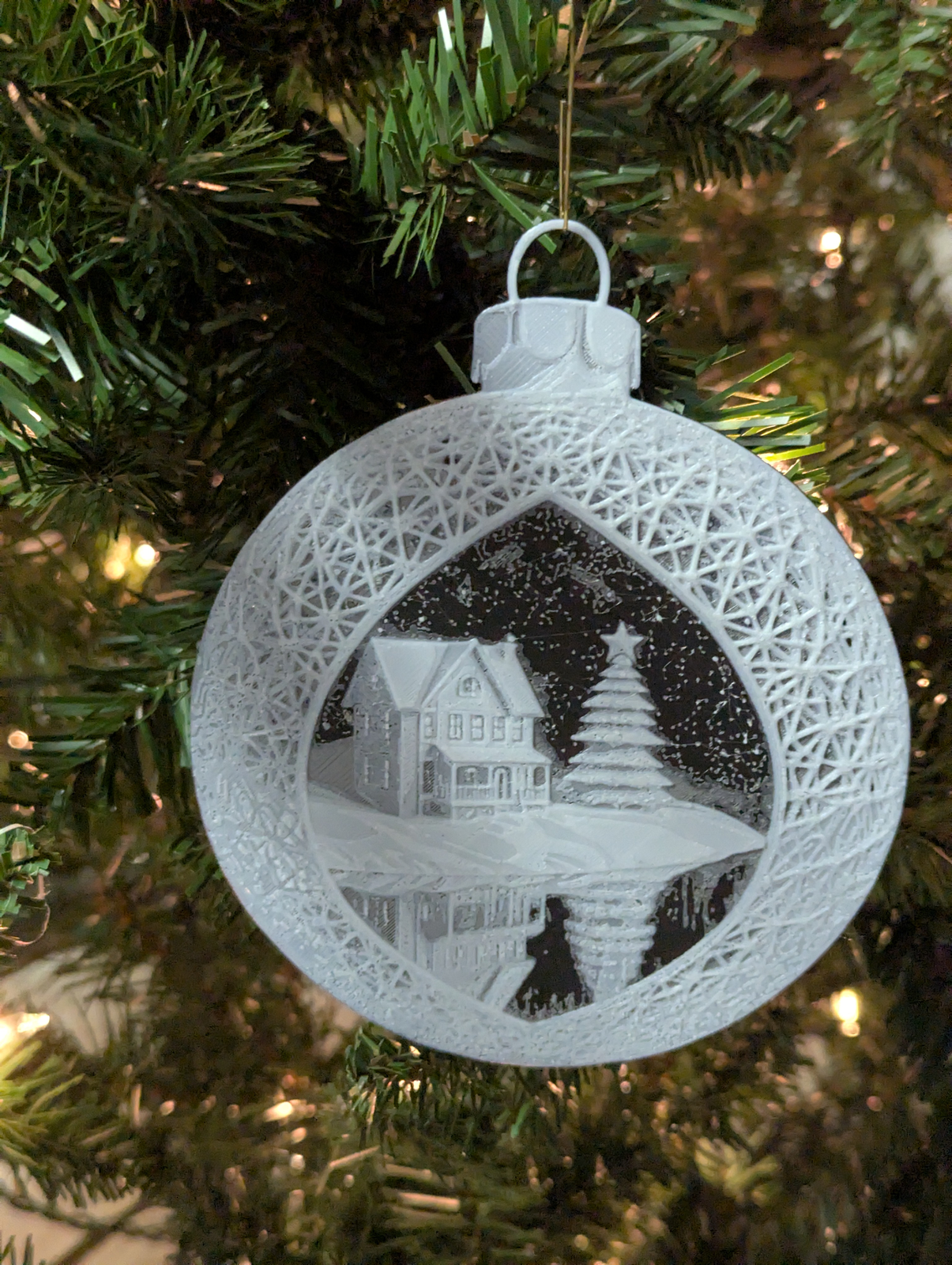 Winter Cabin Lithophane Ornament