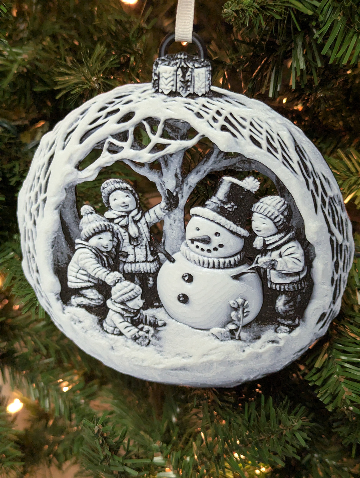 Children Building a Snowman Ornament